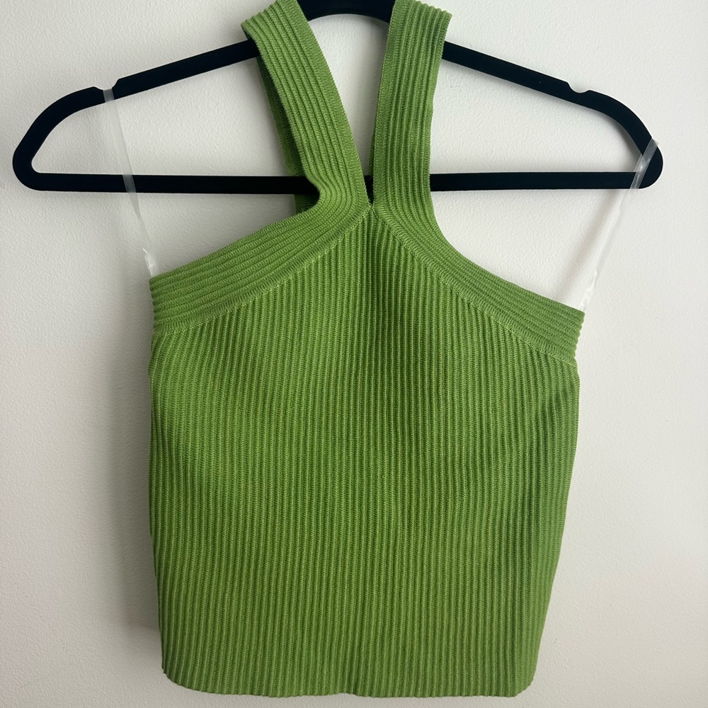 Green Ribbed Women's Crop Top Tank